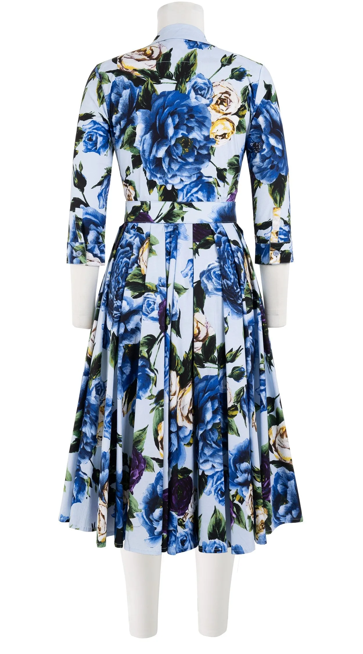 Laurent Dress Shirt Collar 3/4 Sleeve Long Length Cotton Stretch (Peony Kimono All Over)