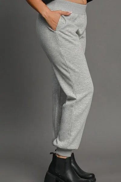 Light Gray High Rise Elastic Waist Knit Joggers with Pockets