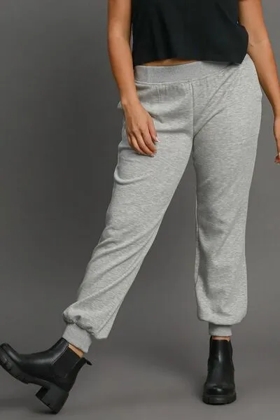 Light Gray High Rise Elastic Waist Knit Joggers with Pockets