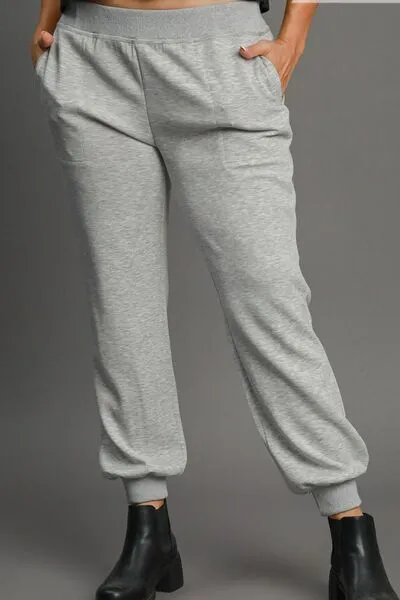Light Gray High Rise Elastic Waist Knit Joggers with Pockets