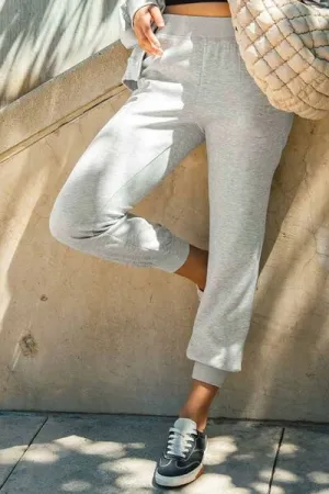 Light Gray High Rise Elastic Waist Knit Joggers with Pockets