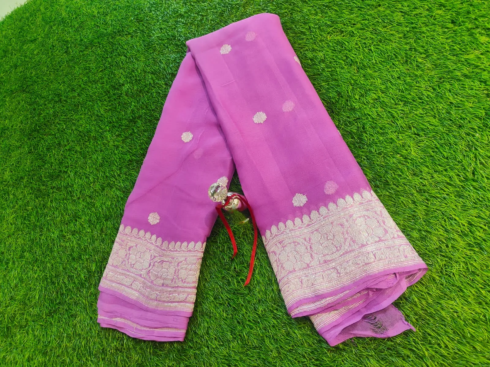 Light Pink Banarasi Khaddi Chiffon Buti Saree