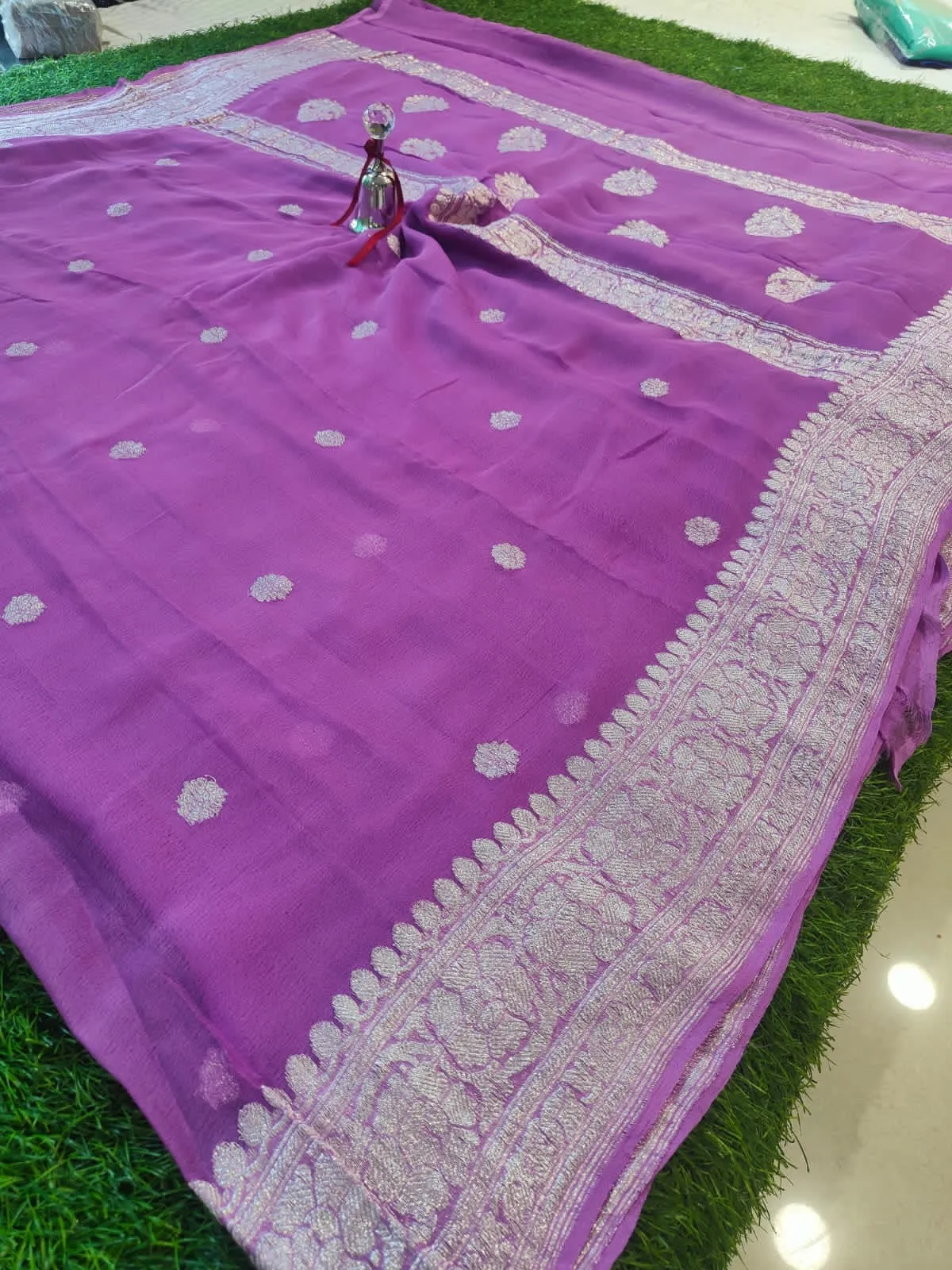 Light Pink Banarasi Khaddi Chiffon Buti Saree
