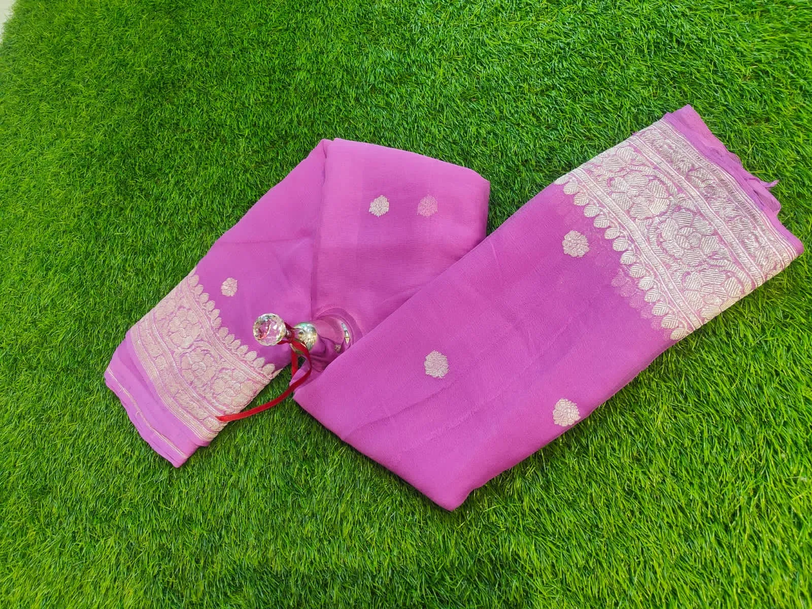 Light Pink Banarasi Khaddi Chiffon Buti Saree