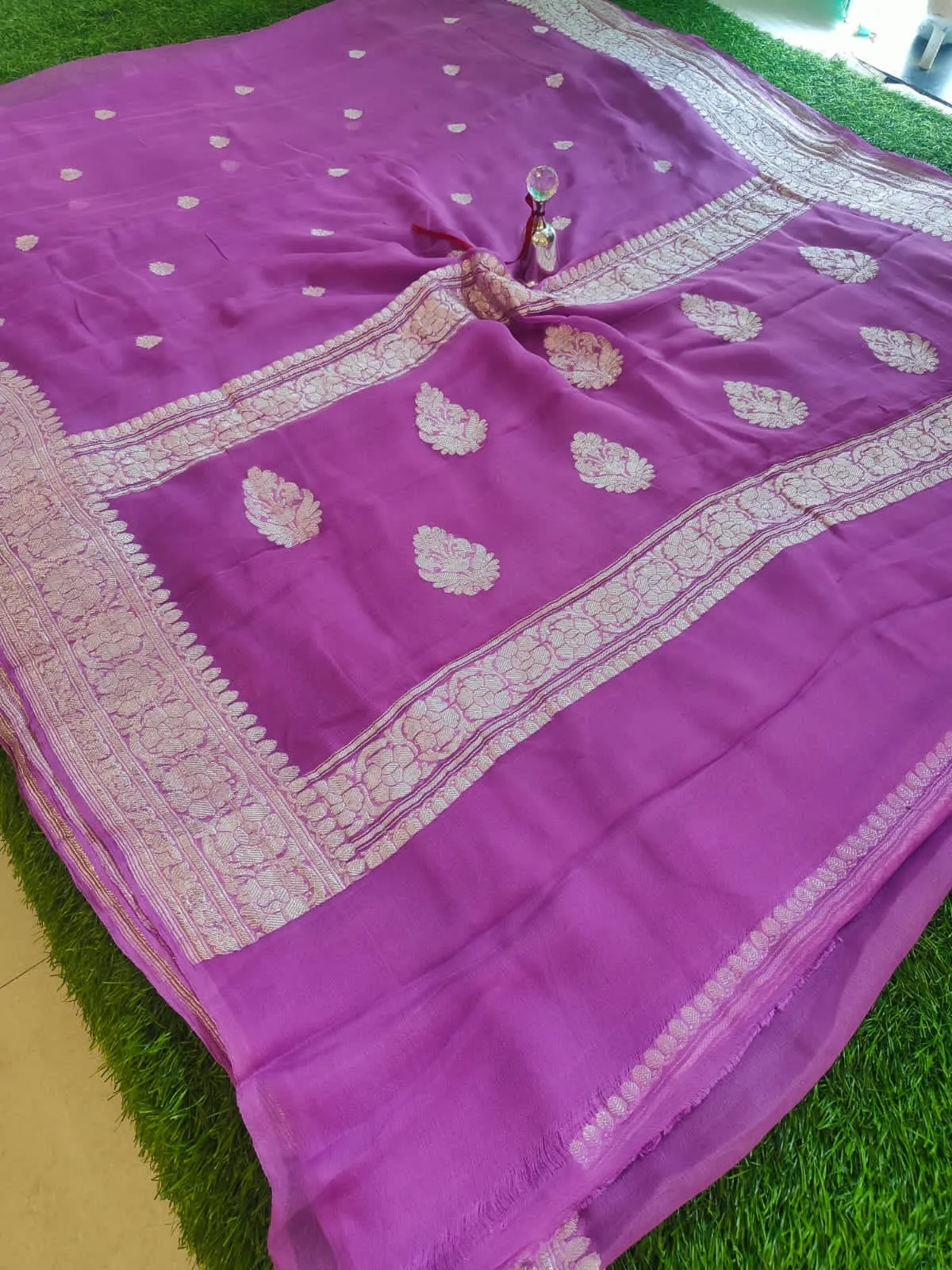 Light Pink Banarasi Khaddi Chiffon Buti Saree