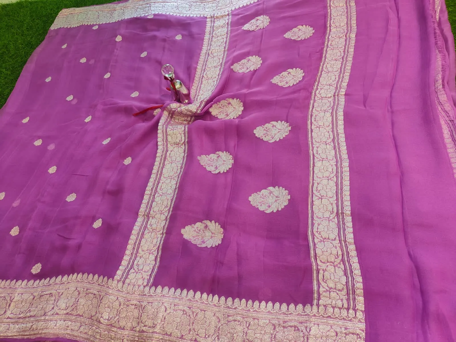 Light Pink Banarasi Khaddi Chiffon Buti Saree