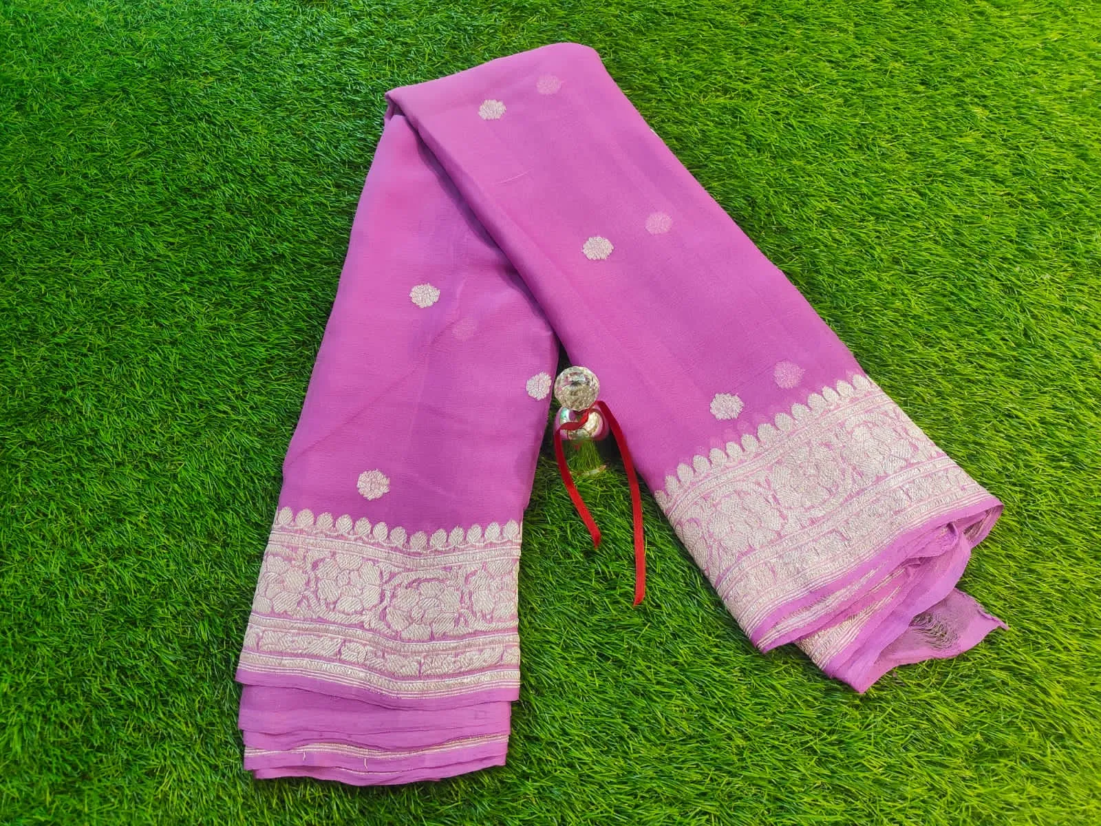 Light Pink Banarasi Khaddi Chiffon Buti Saree