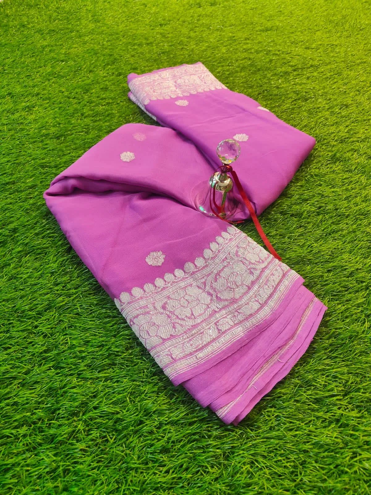 Light Pink Banarasi Khaddi Chiffon Buti Saree