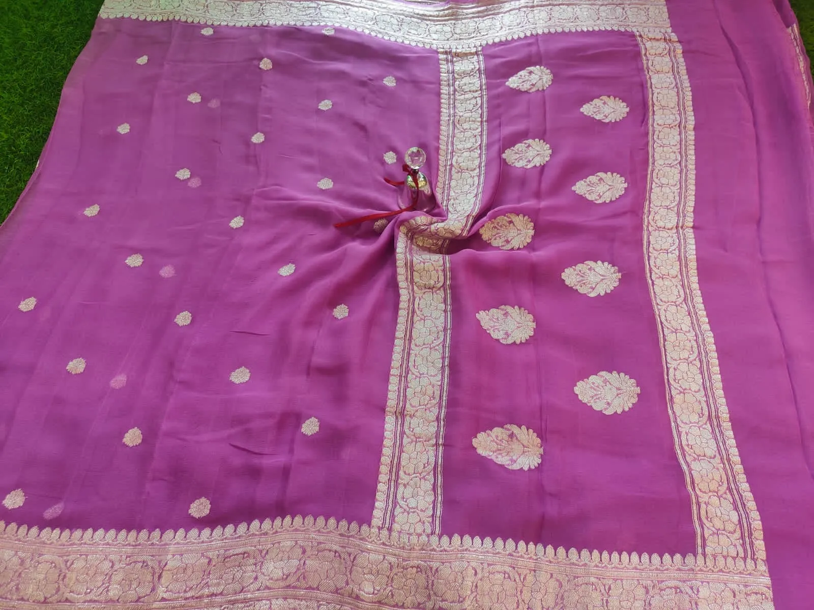Light Pink Banarasi Khaddi Chiffon Buti Saree