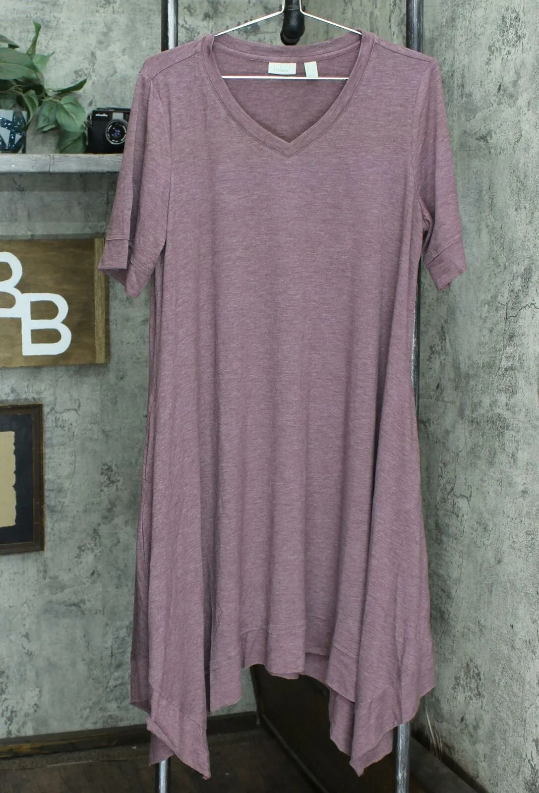 LOGO by Lori Goldstein Lounge Handkerchief Hem Jersey Dress Maple Large