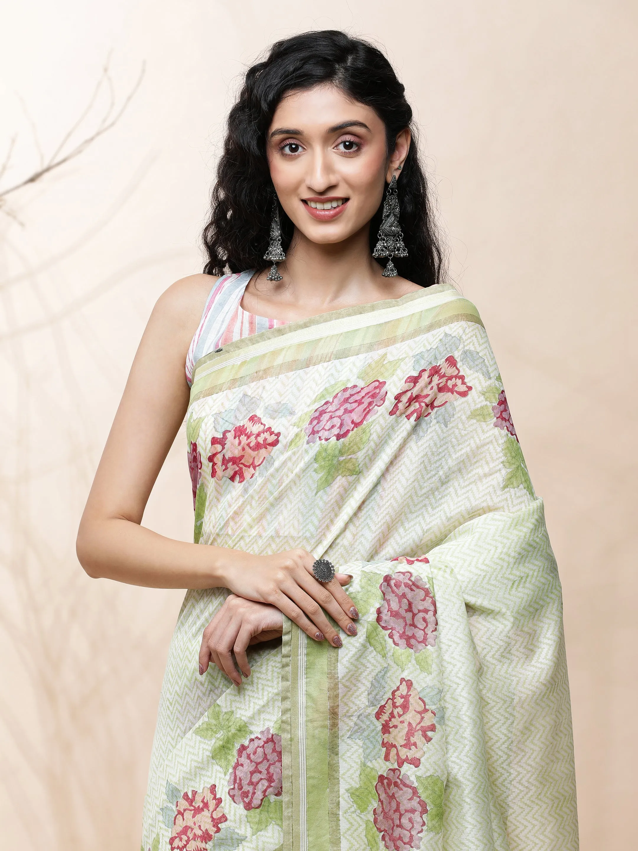 Manjari Chanderi Green Silk Saree
