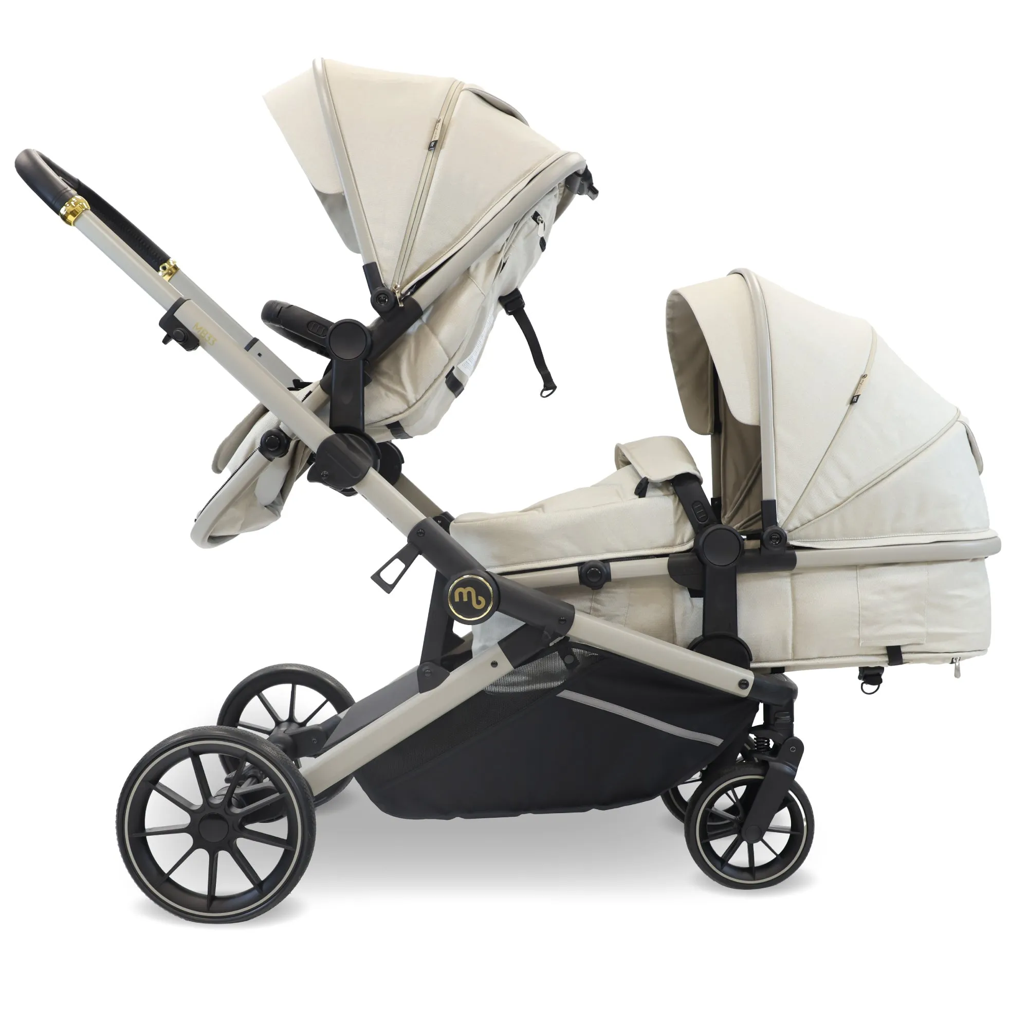MB33 Tandem Pushchair with 2 Infant Carriers & 2 Bases - Ivory