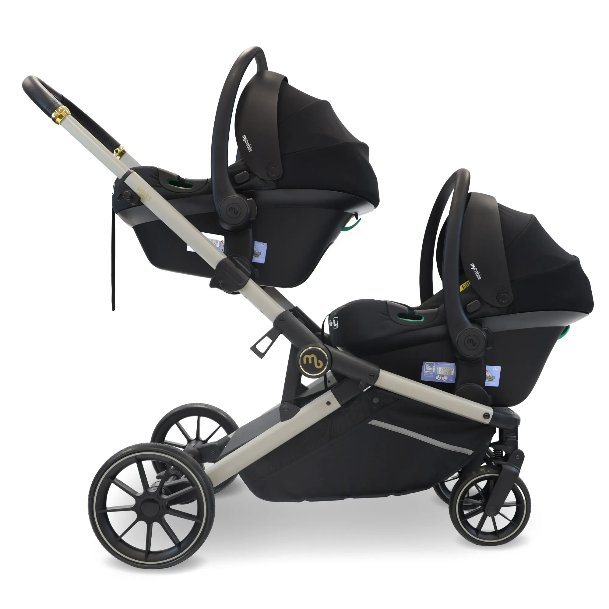 MB33 Tandem Pushchair with 2 Infant Carriers & 2 Bases - Ivory