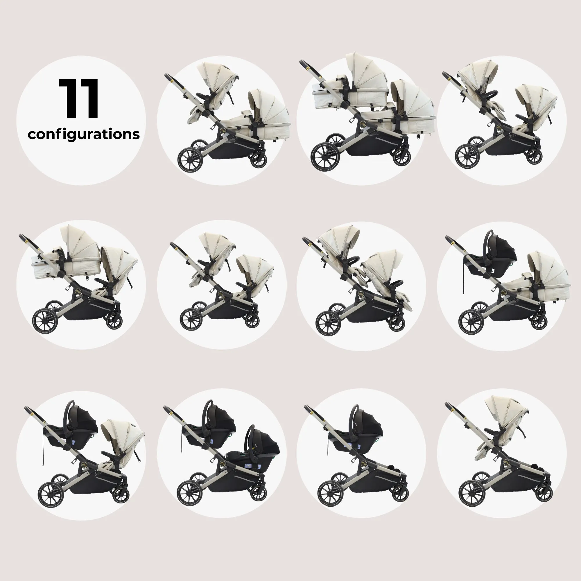 MB33 Tandem Pushchair with 2 Infant Carriers & 2 Bases - Ivory