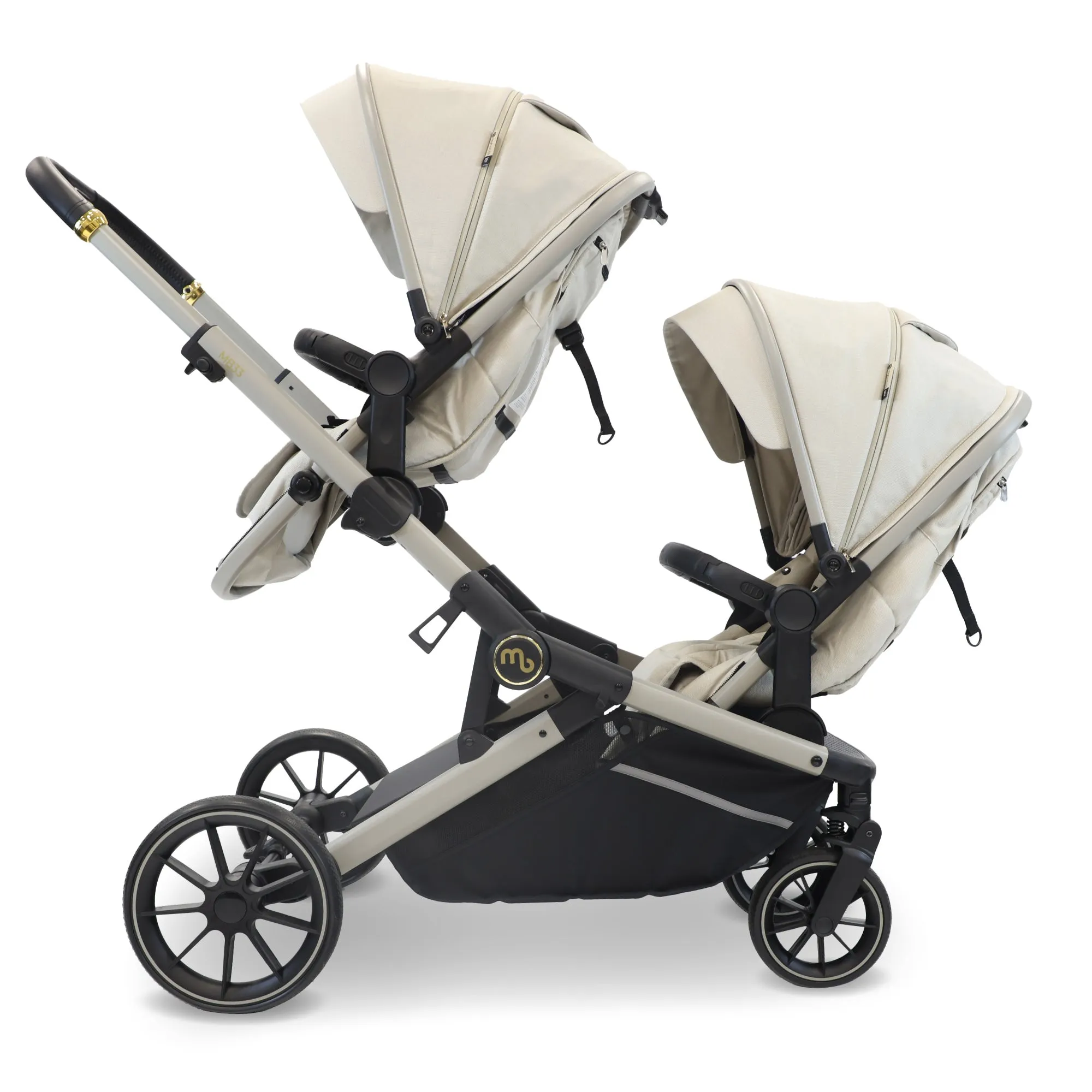 MB33 Tandem Pushchair with 2 Infant Carriers & 2 Bases - Ivory