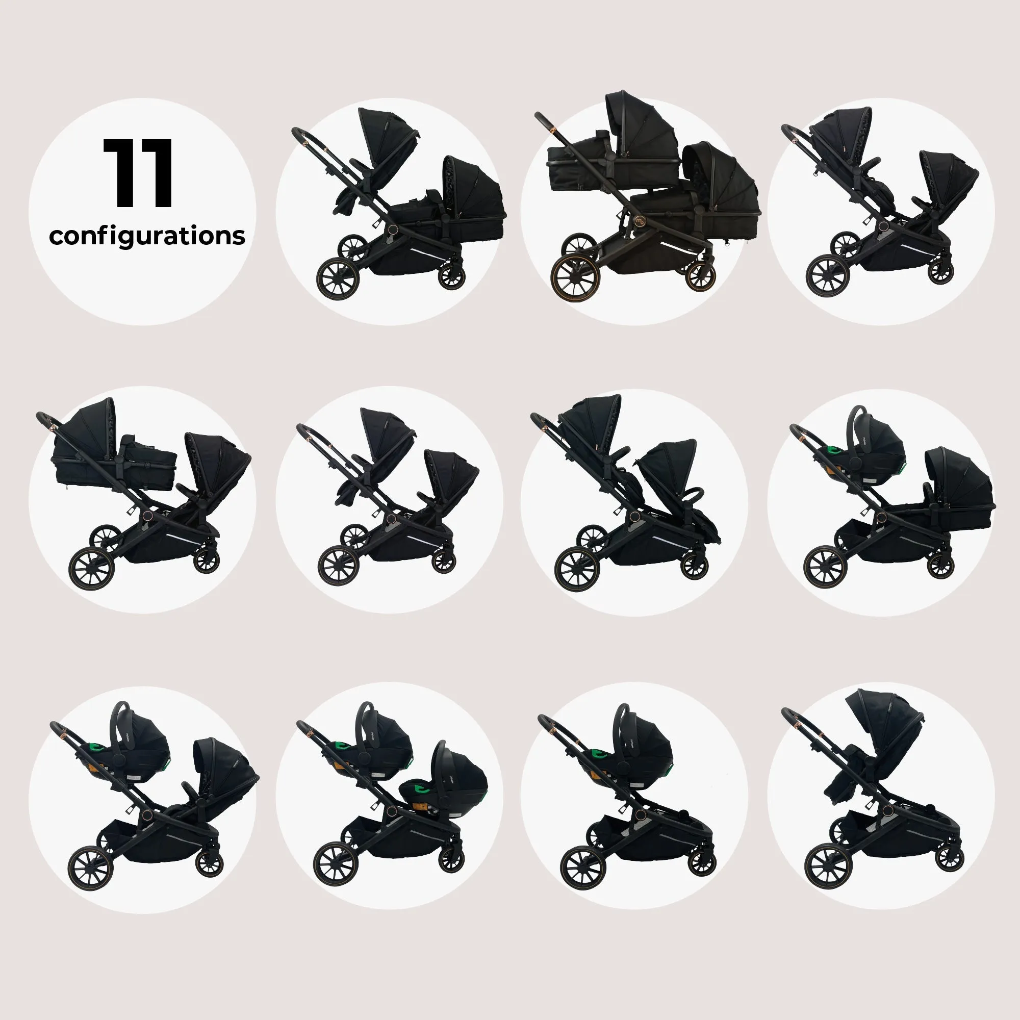 MB33 Tandem Pushchair with Infant Carrier - Black Leopard