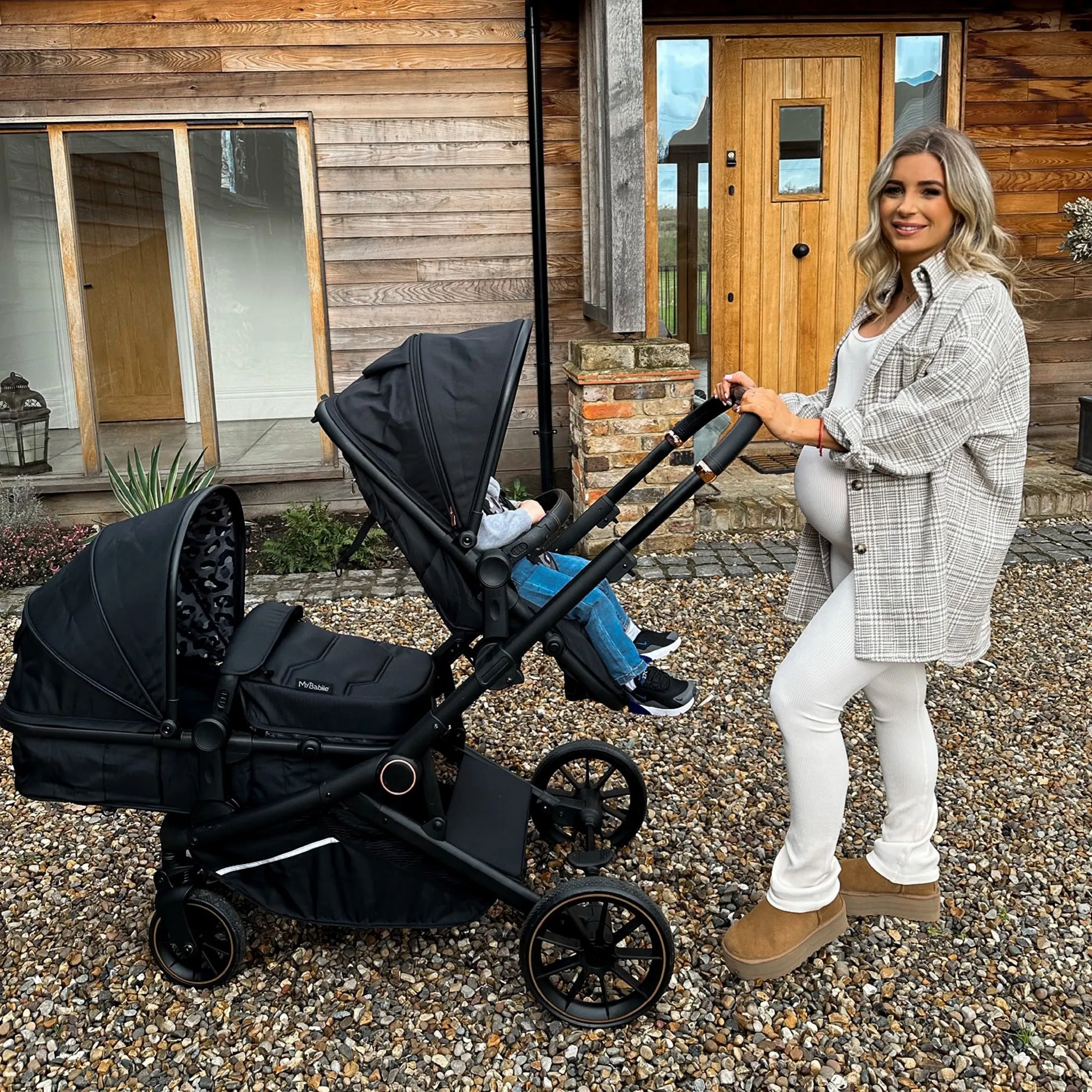 MB33 Tandem Pushchair with Infant Carrier - Black Leopard
