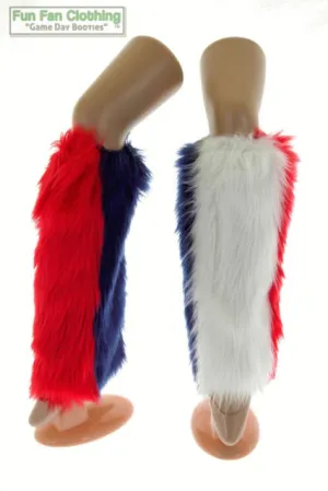 Navy, Red & White Faux Fur Leg Warmers Tricolor - Game Day Booties