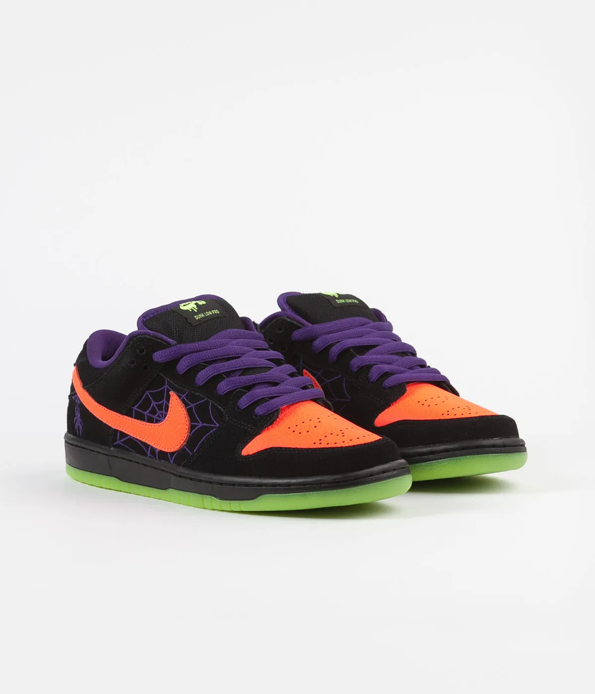 Nike SB Dunk Low Pro 'Night Of Mischief' Shoes - Black / Total Orange - Court Purple - Volt