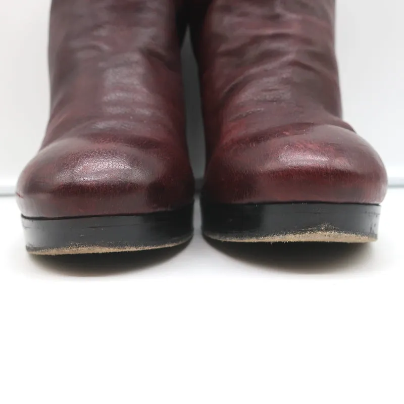Officine Creative Platform Ankle Boots Wine Leather Size 40 High Heel Booties