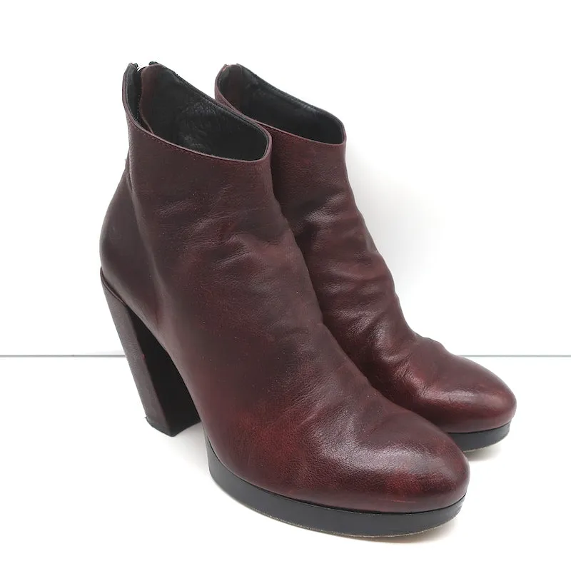 Officine Creative Platform Ankle Boots Wine Leather Size 40 High Heel Booties