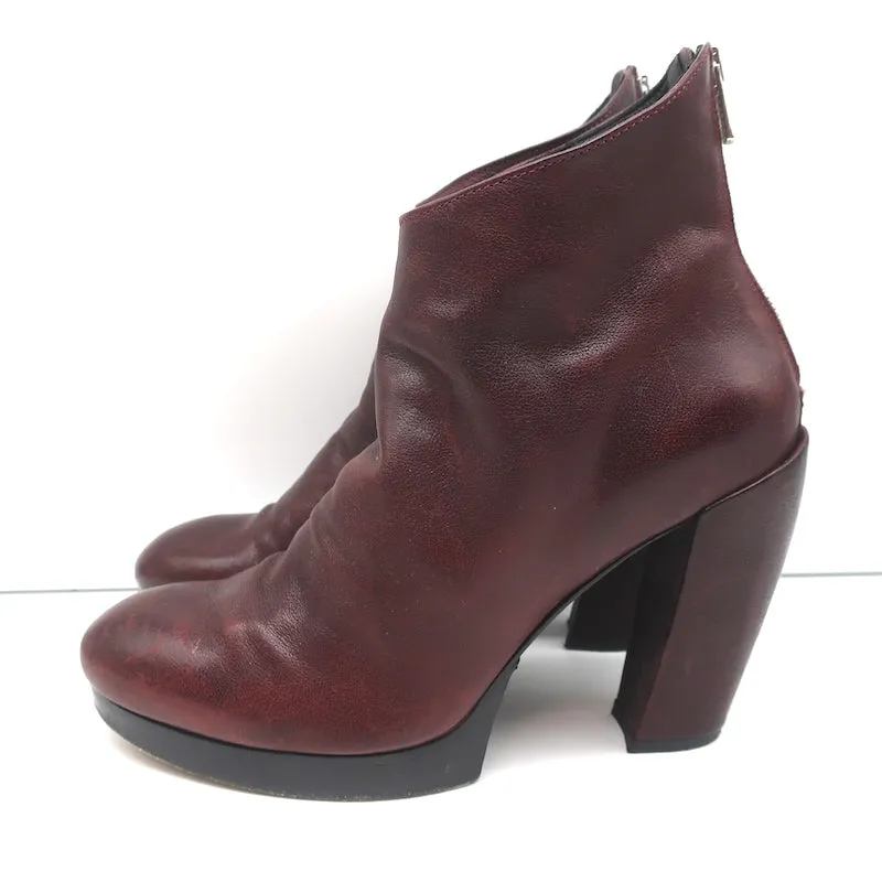 Officine Creative Platform Ankle Boots Wine Leather Size 40 High Heel Booties