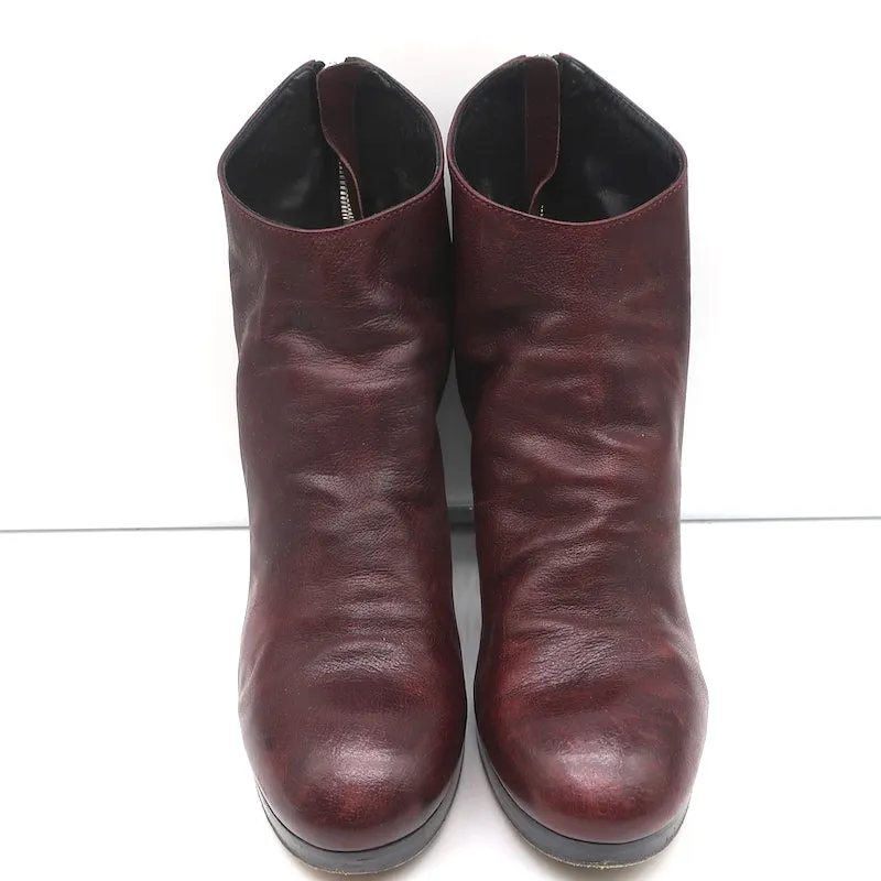 Officine Creative Platform Ankle Boots Wine Leather Size 40 High Heel Booties