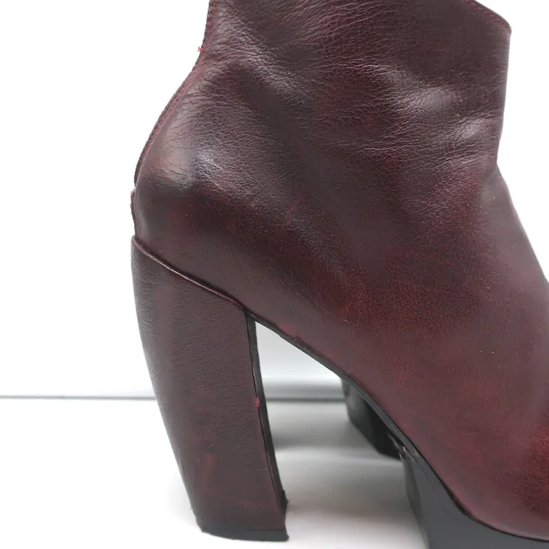 Officine Creative Platform Ankle Boots Wine Leather Size 40 High Heel Booties