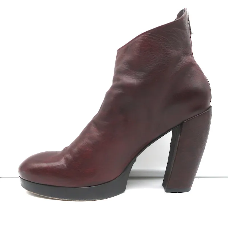 Officine Creative Platform Ankle Boots Wine Leather Size 40 High Heel Booties