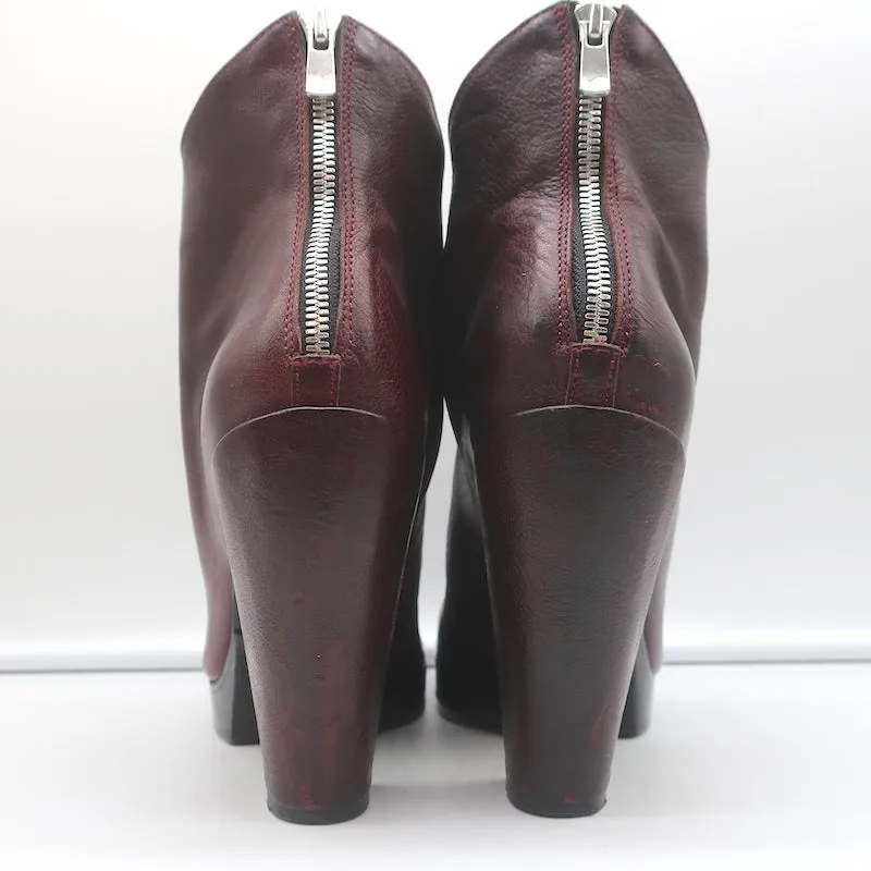 Officine Creative Platform Ankle Boots Wine Leather Size 40 High Heel Booties