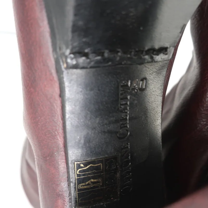 Officine Creative Platform Ankle Boots Wine Leather Size 40 High Heel Booties