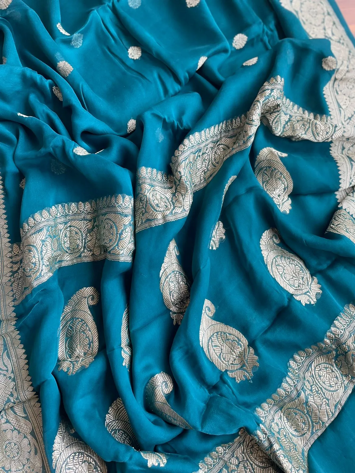 Peacock Blue Banarasi Khaddi Saree