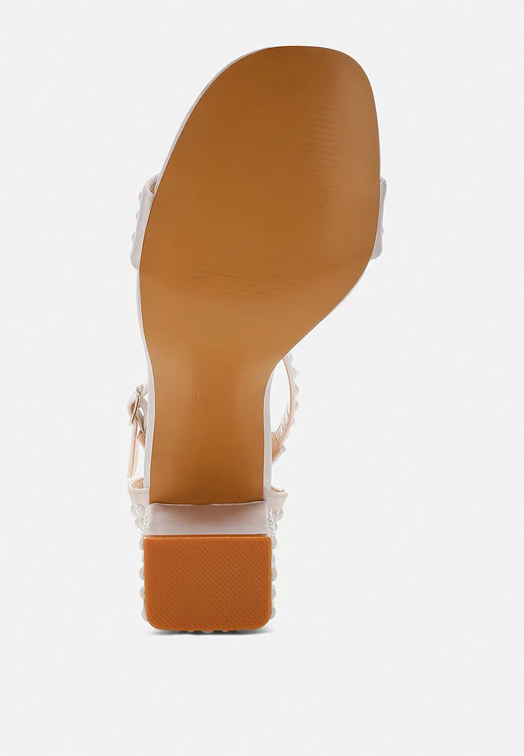 Pearls Embellished Satin Sandals by RUW
