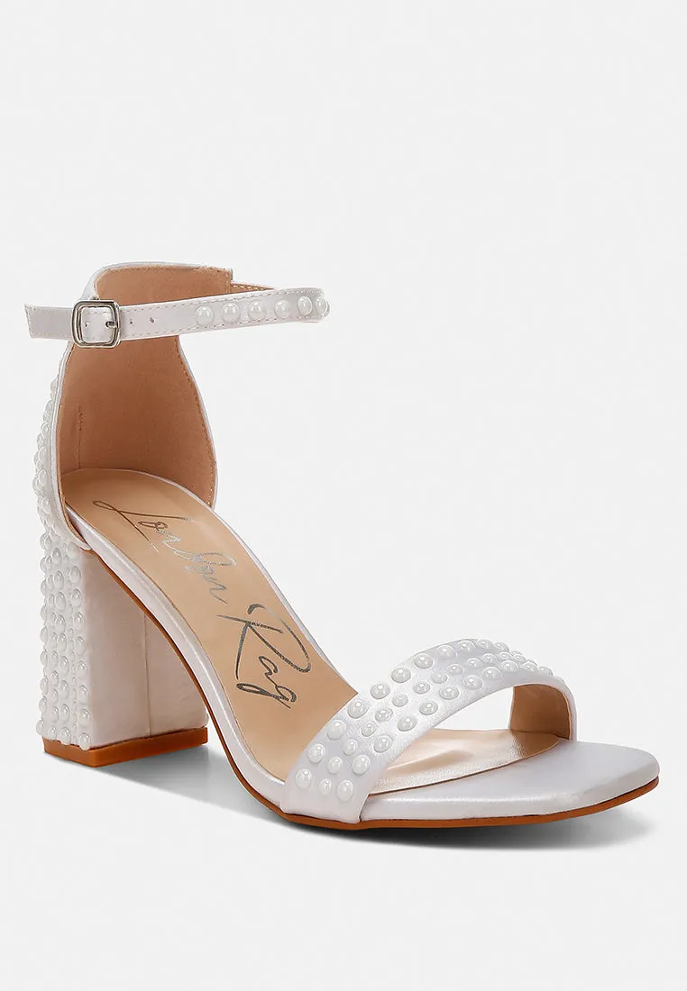 Pearls Embellished Satin Sandals by RUW