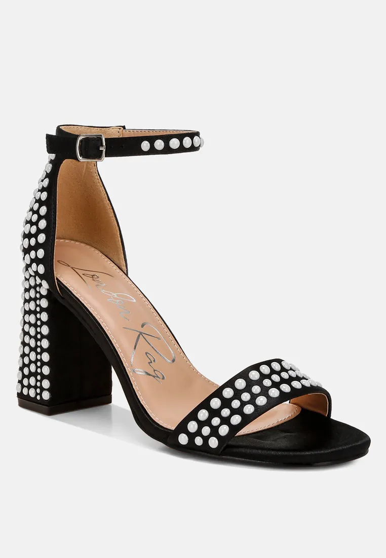 Pearls Embellished Satin Sandals by RUW