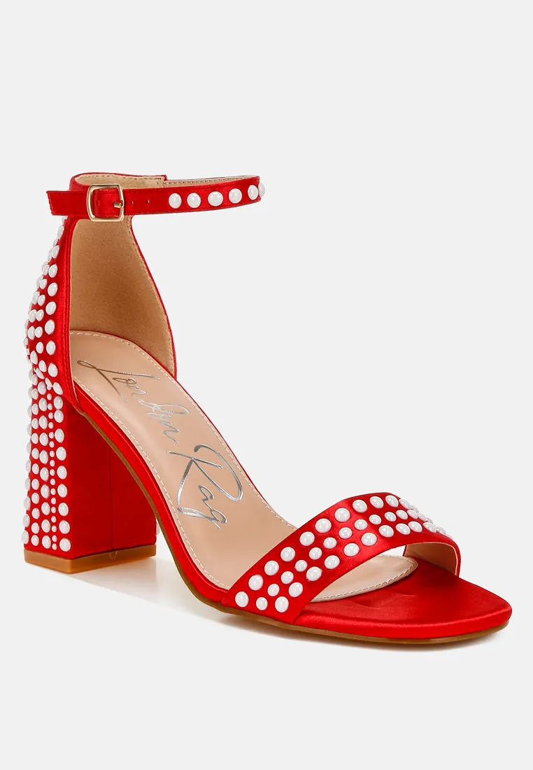 Pearls Embellished Satin Sandals by RUW