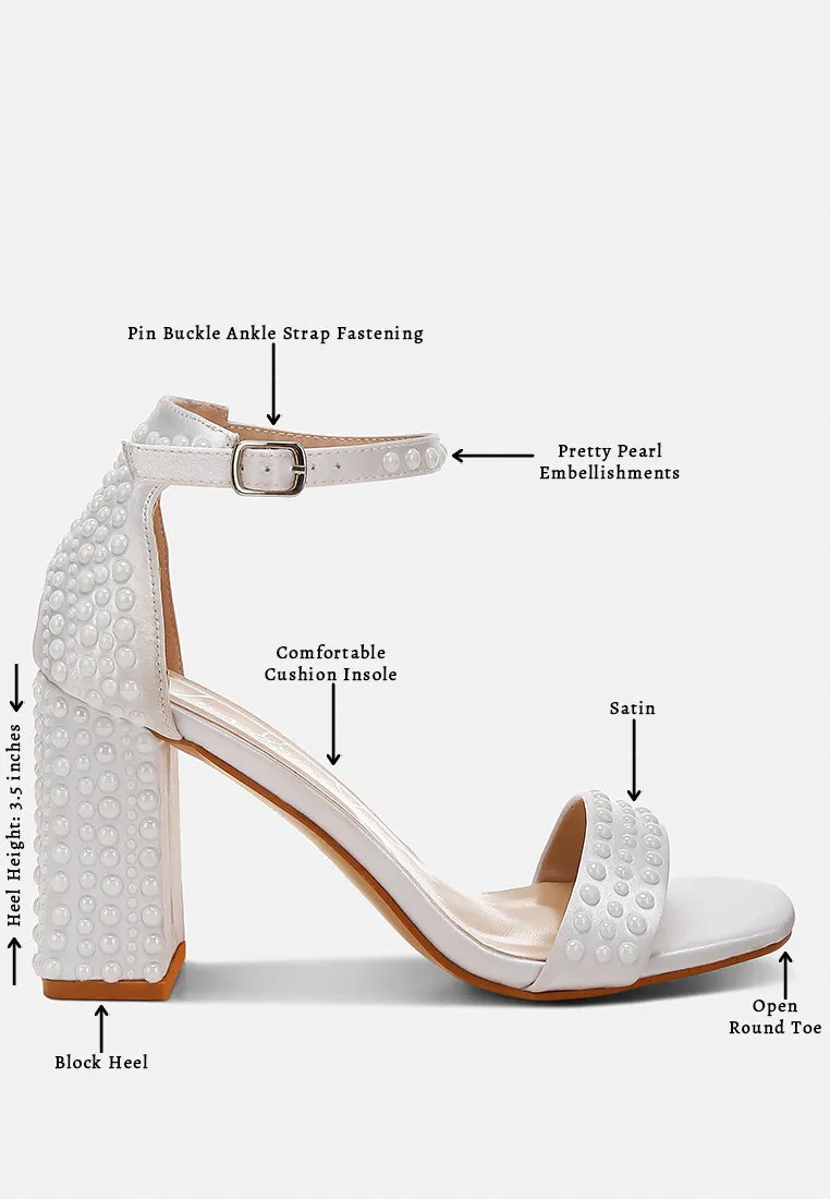 Pearls Embellished Satin Sandals by RUW