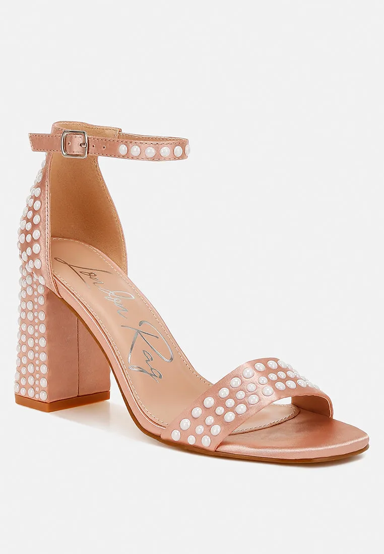 Pearls Embellished Satin Sandals by RUW