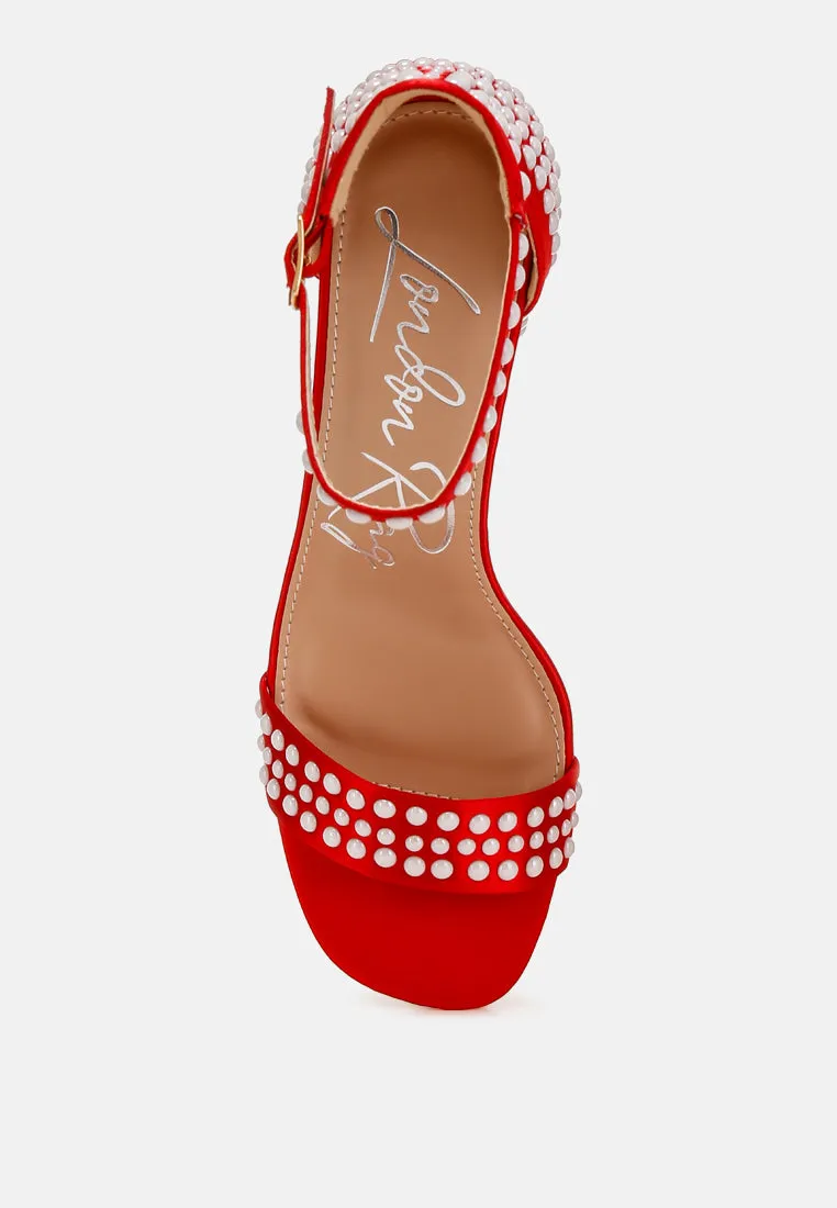 Pearls Embellished Satin Sandals by RUW