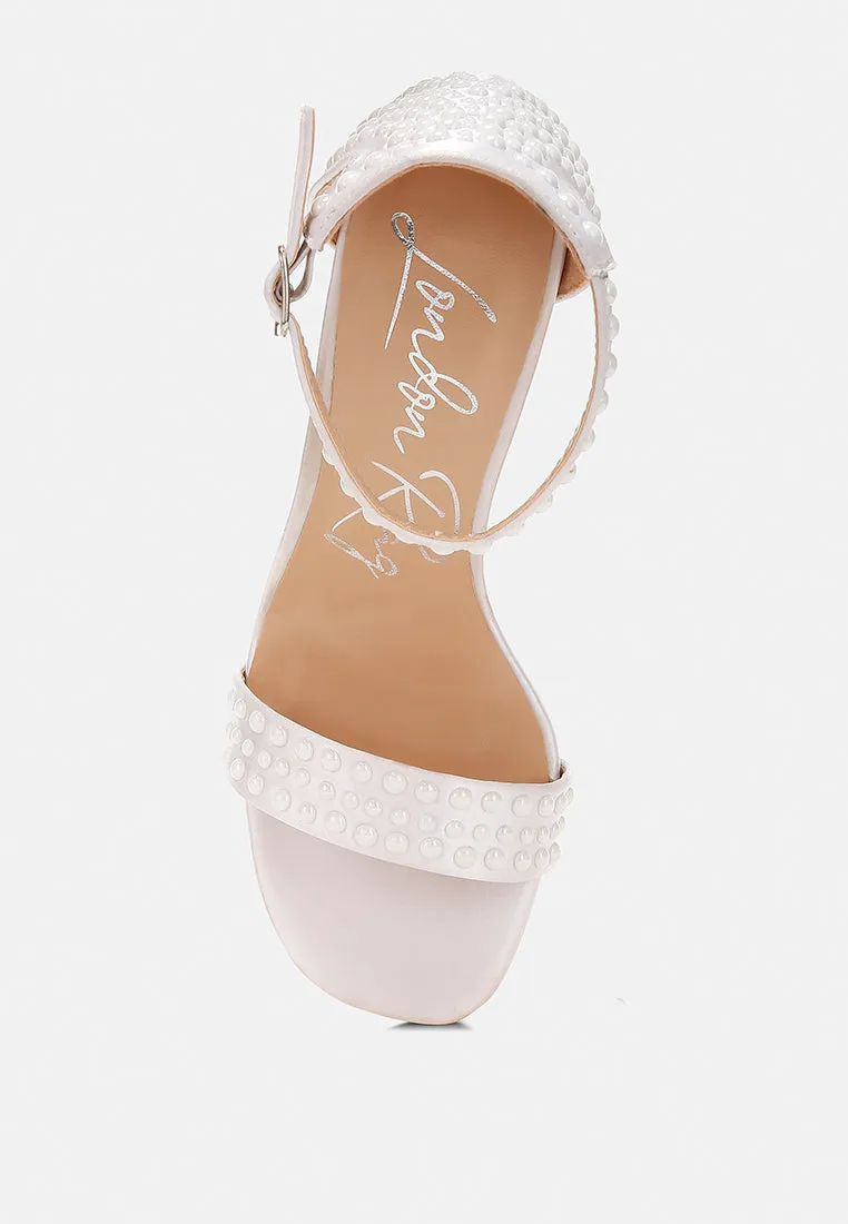 Pearls Embellished Satin Sandals by RUW