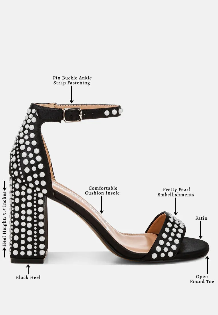 Pearls Embellished Satin Sandals by RUW