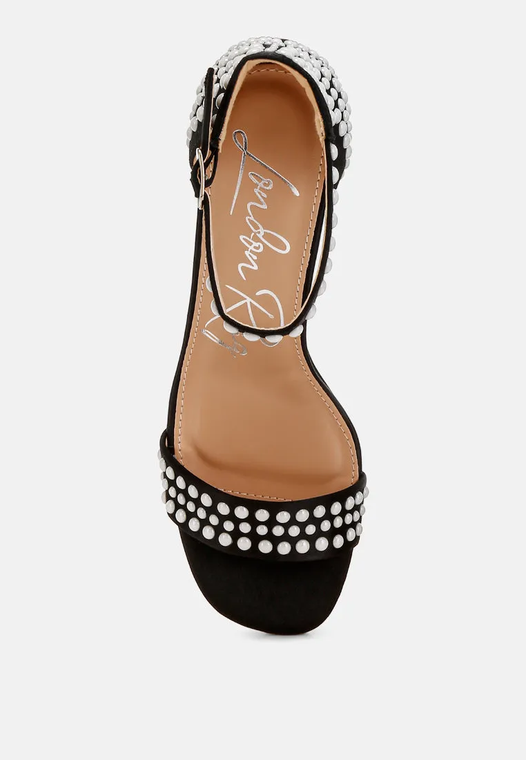 Pearls Embellished Satin Sandals by RUW