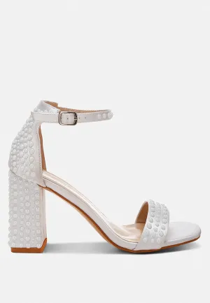 Pearls Embellished Satin Sandals by RUW