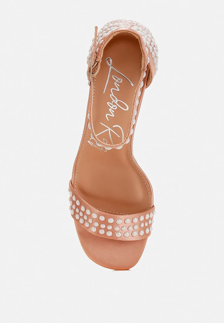 Pearls Embellished Satin Sandals by RUW