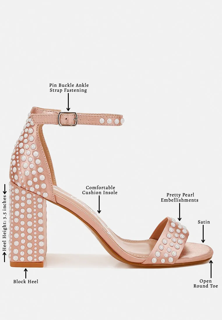 Pearls Embellished Satin Sandals by RUW