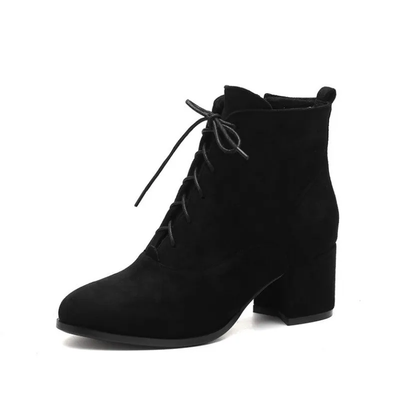 Petite Lace Up Block Heel Boots DS387