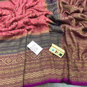 Pink-Royal Purple Banarasee Jaal Georgette Saree