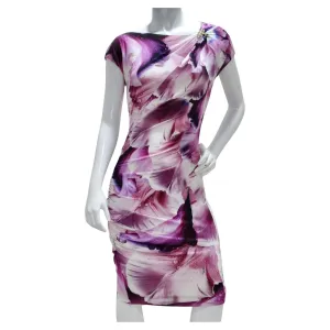 Roberto Cavalli Purple Floral Print Gathered Sheath Dress