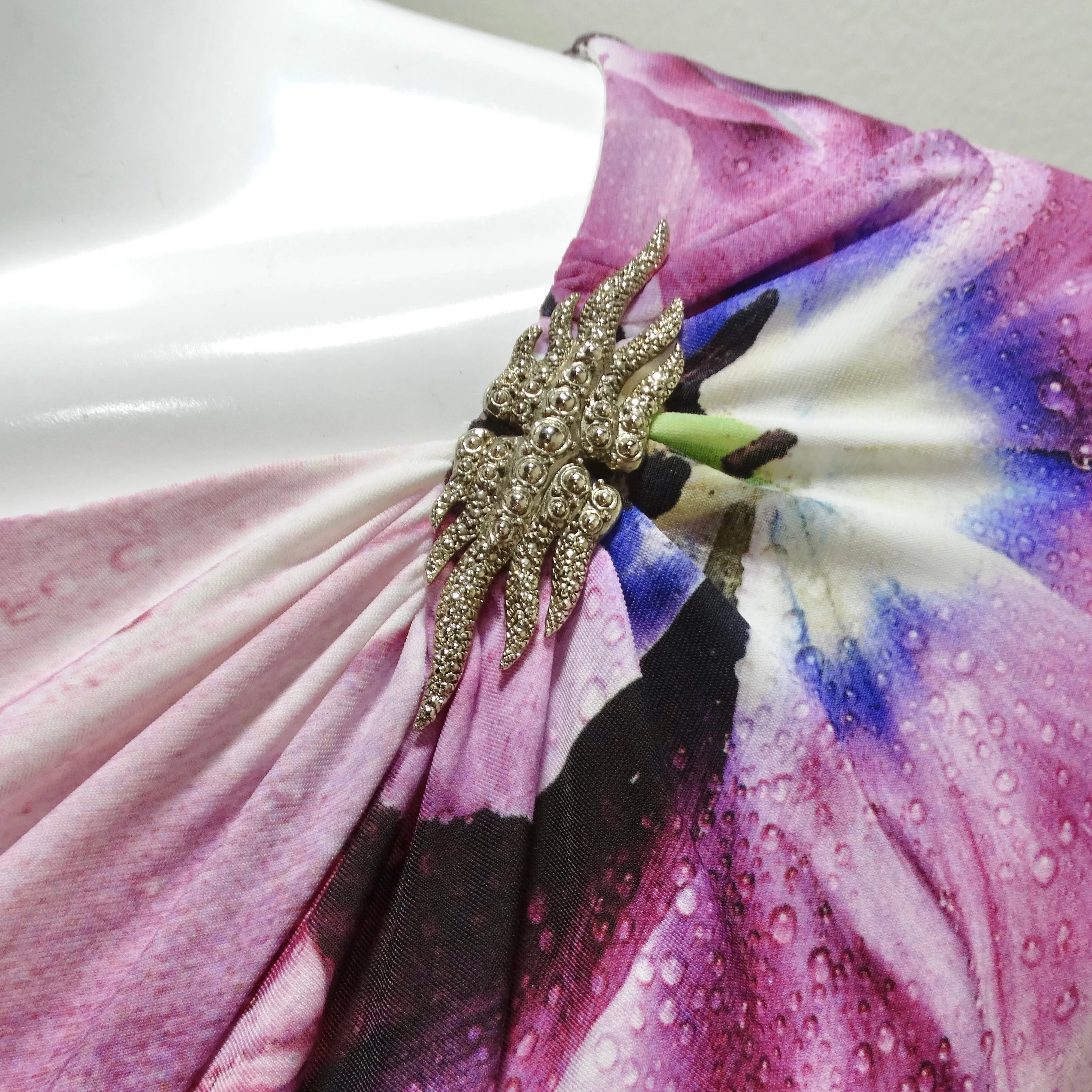 Roberto Cavalli Purple Floral Print Gathered Sheath Dress