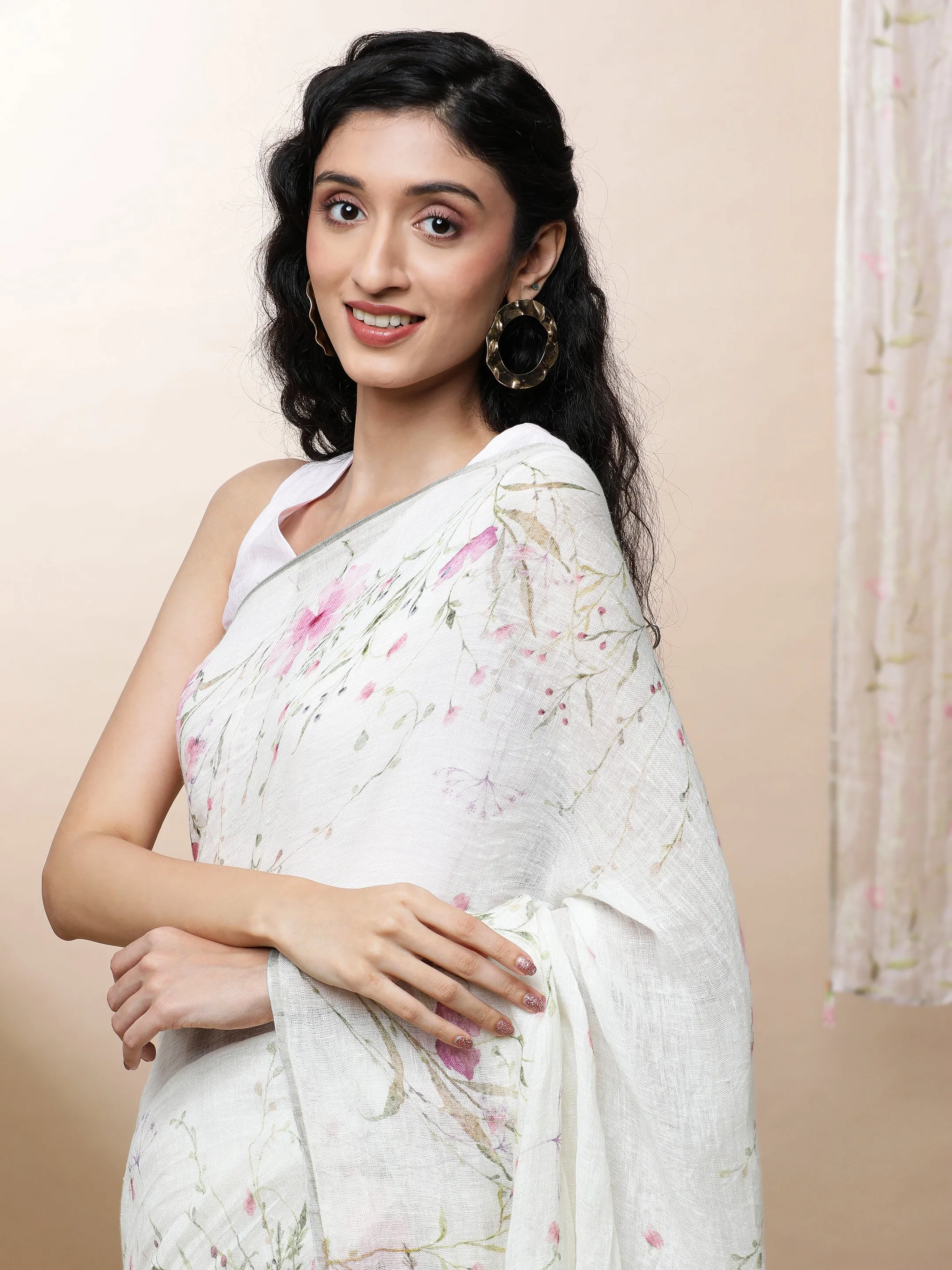 Roop Linen Pink On White Saree